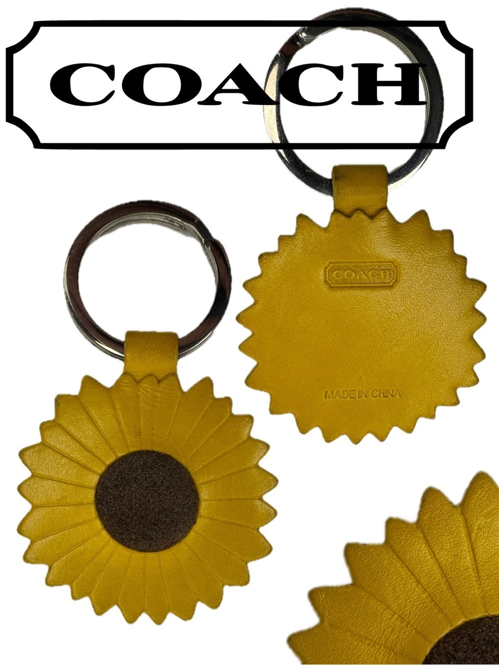 Coach Vintage Y2K Leather Sunflower Fob Keychain